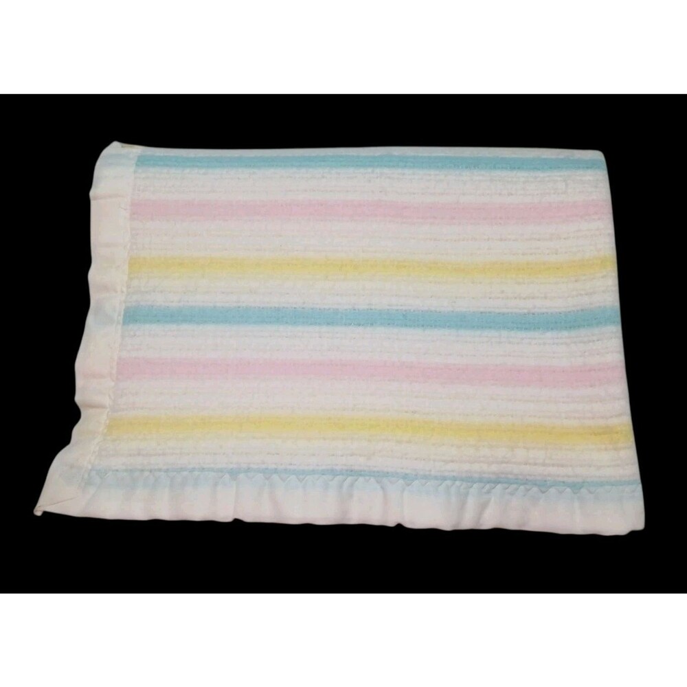 Vintage Beacon Baby Waffle Weave Blanket Pastel Stripe Knit USA WPL 1675 w/ Tags